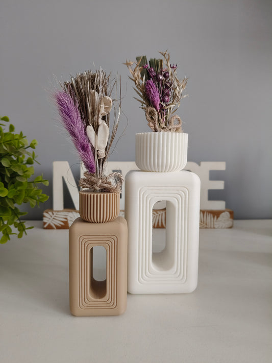 Zestaw 2 Nowoczesnych Wazonów Geometrycznych – Arch Design – Beż i Biel